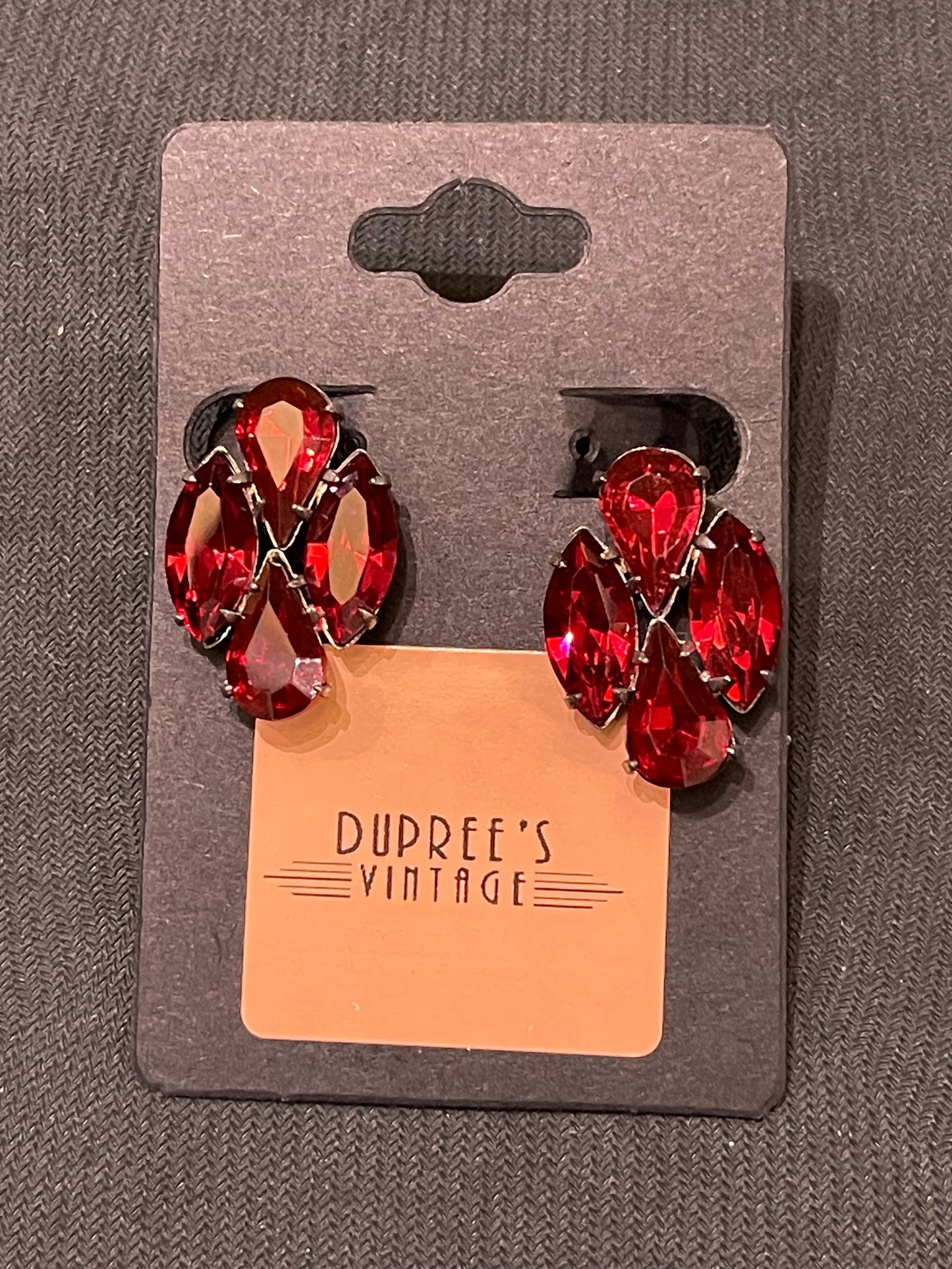 Red Stone Screw Back Earrings