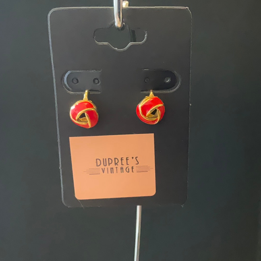 Sarah Coventry Red & Gold Knots Clip On Earrings