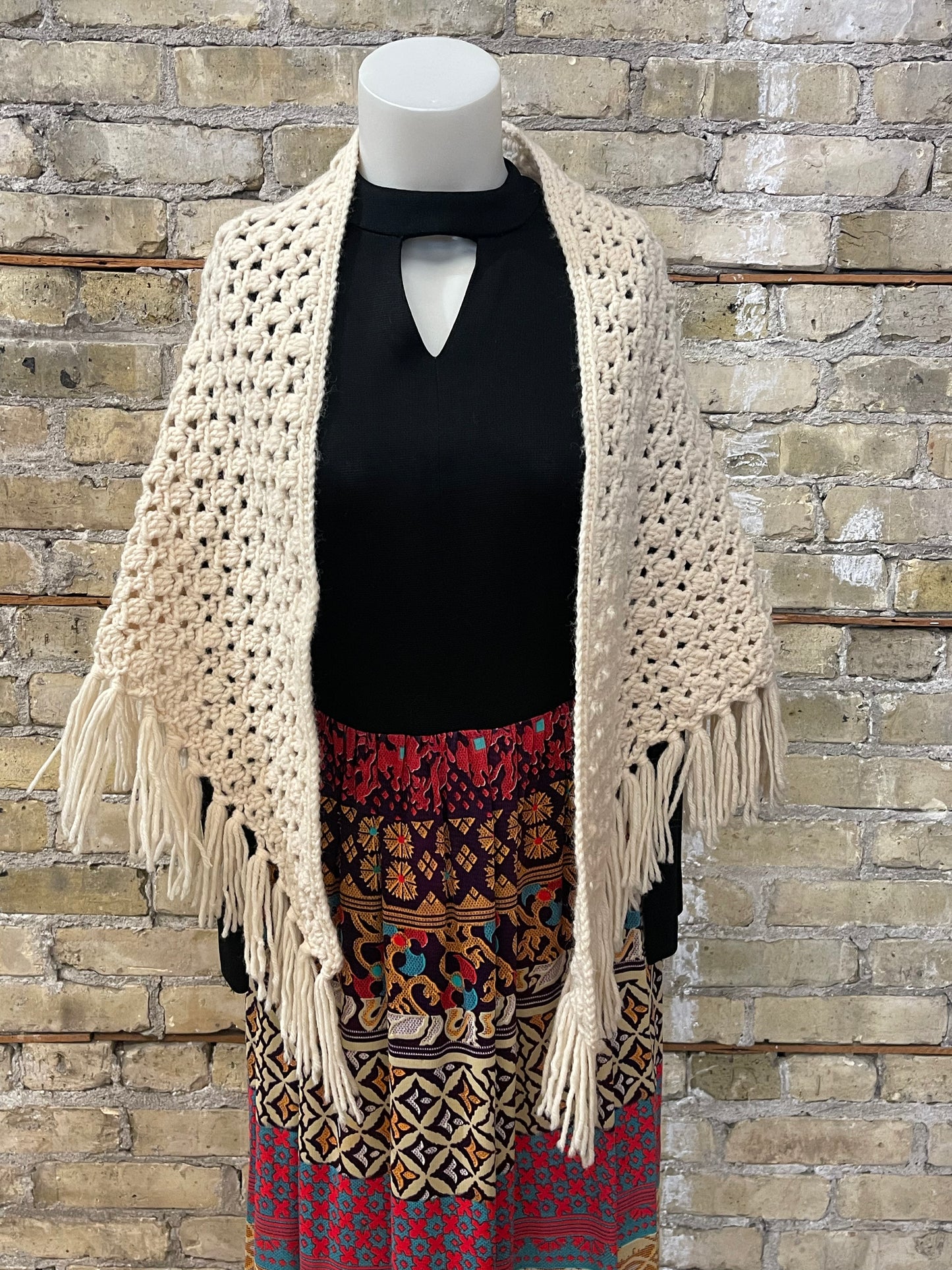 Vintage Beige Crochet Shawl