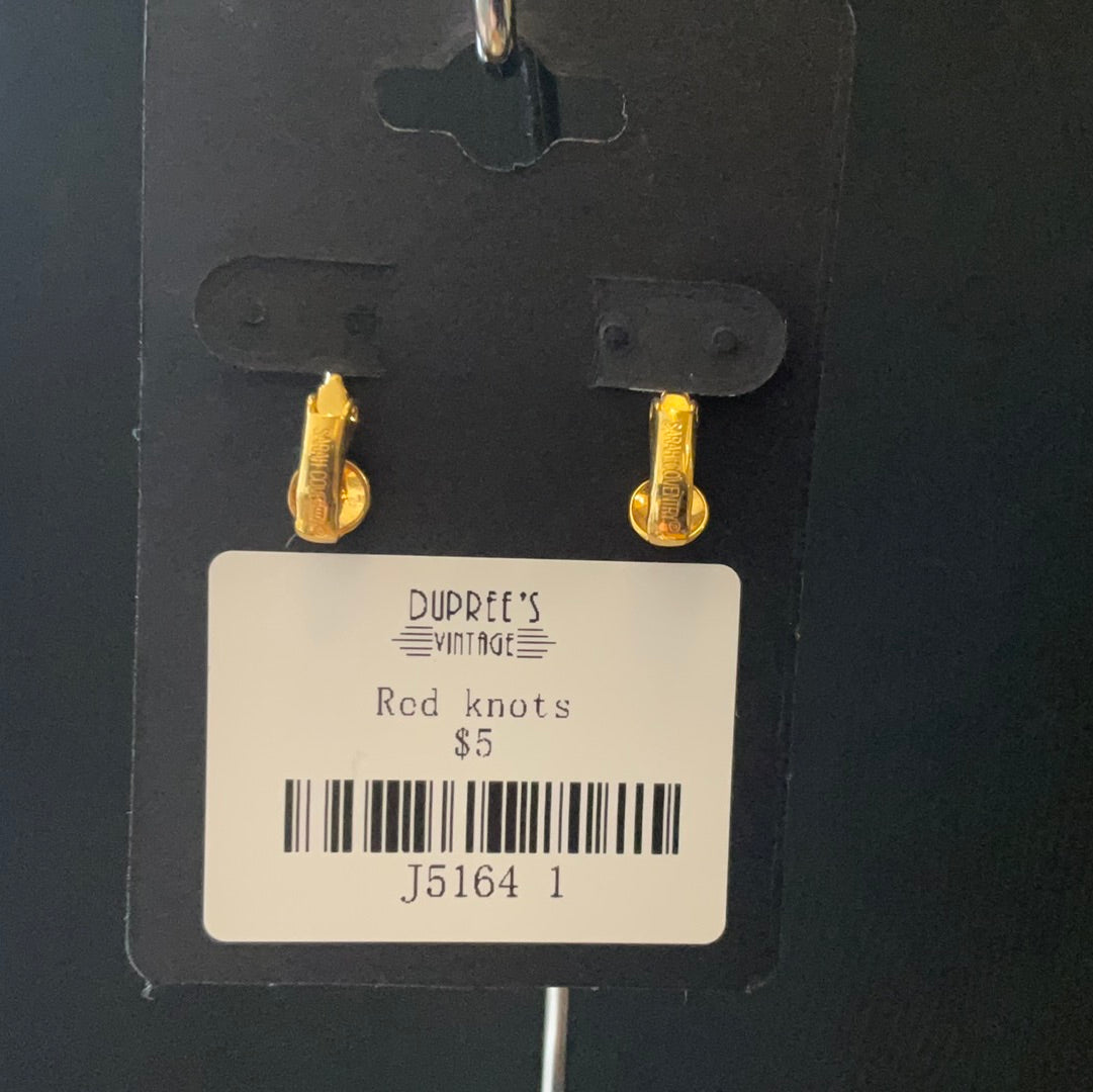 Sarah Coventry Red & Gold Knots Clip On Earrings