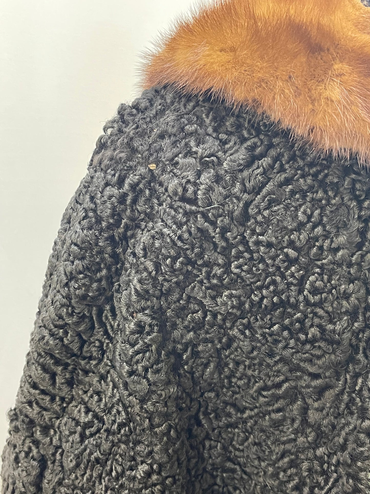 Short Persian Lamb Coat with Mink Collar