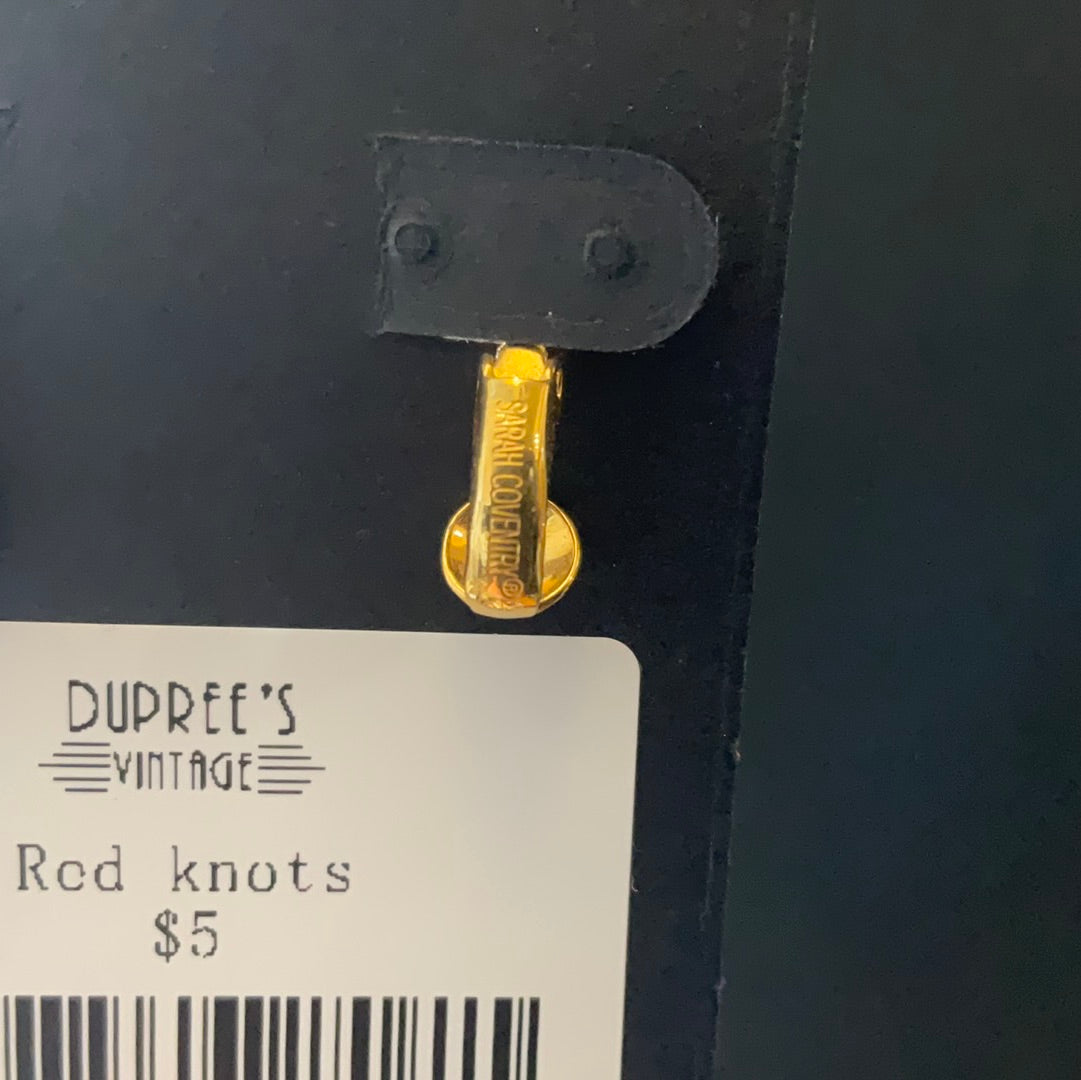 Sarah Coventry Red & Gold Knots Clip On Earrings