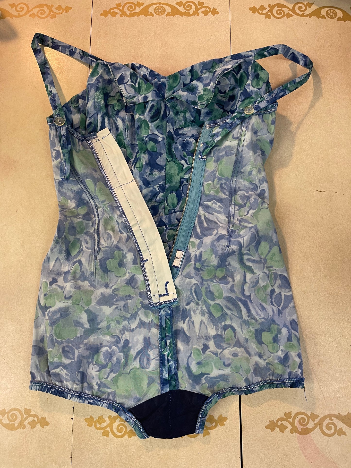 50s Blue Floral Swimsuit