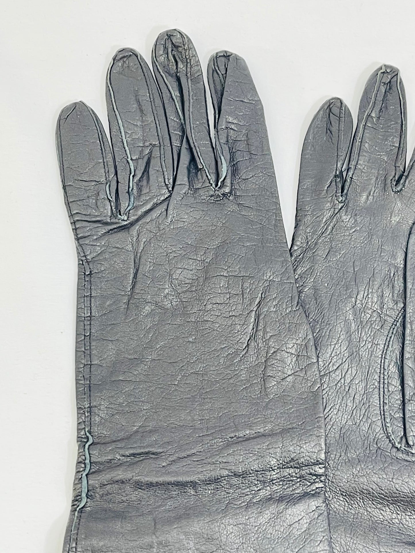 Black Elbow Length Leather Gloves