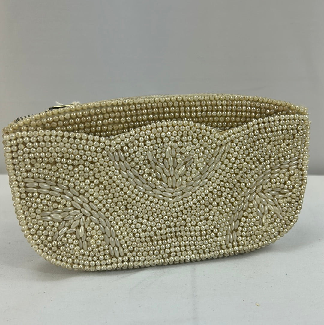 Ivory Beaded Clutch with Zip Top