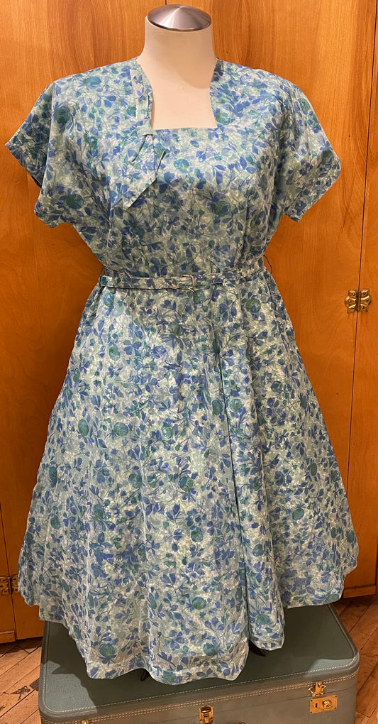 Leslie Grey 50s Blue Floral Party Dress