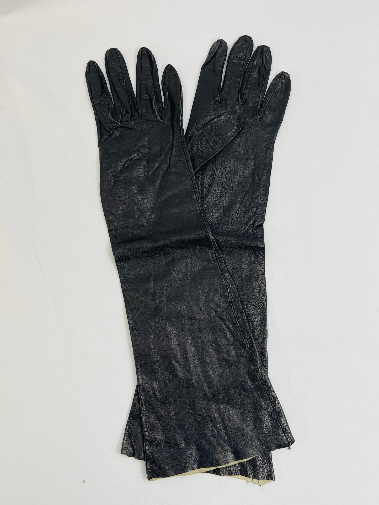 Black Elbow Length Leather Gloves