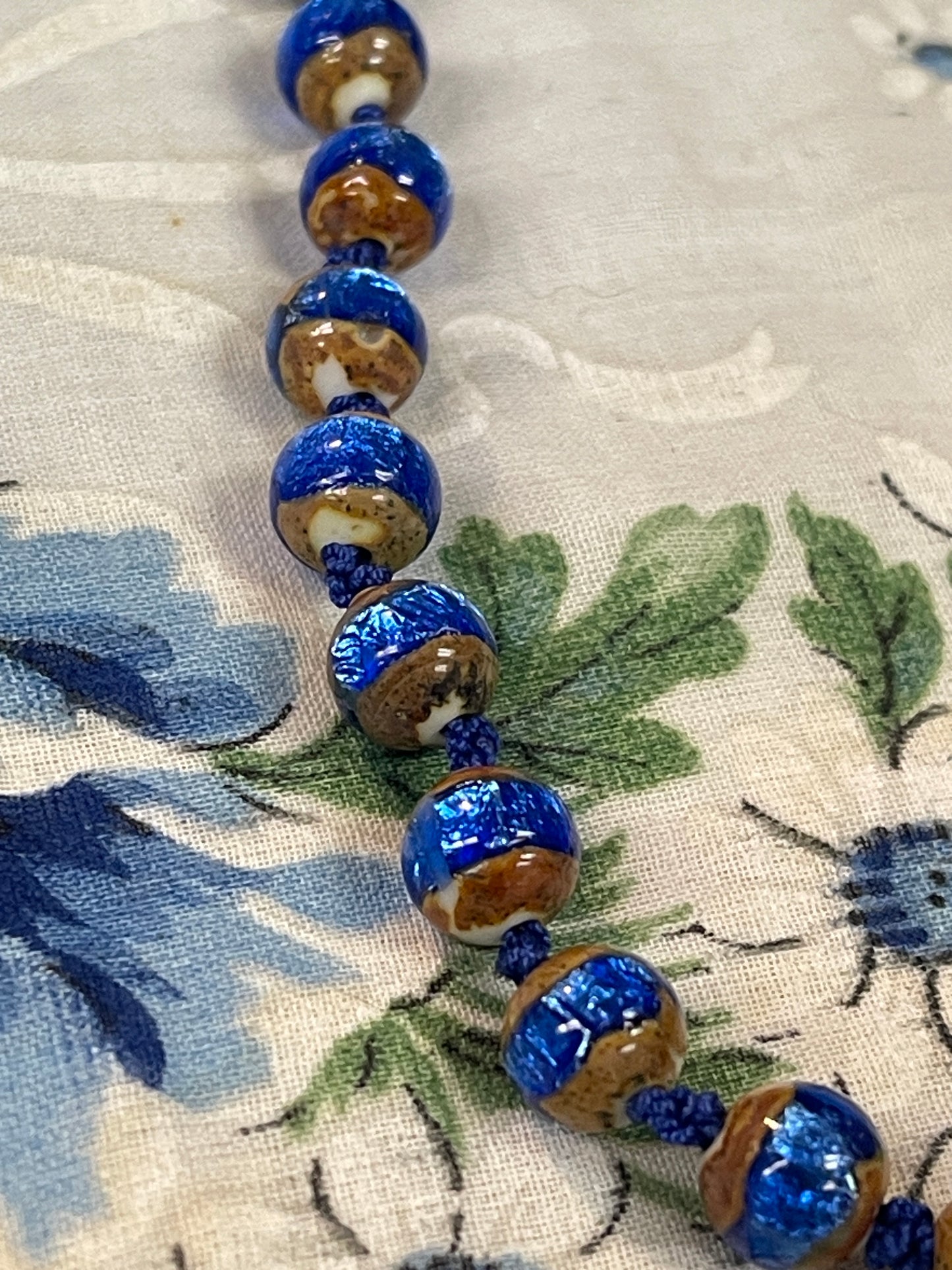 Blue & Gold Glass Bead Necklace