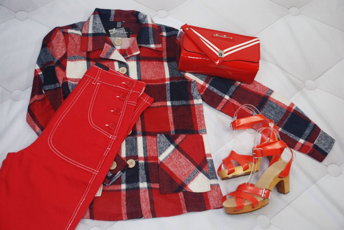 1940's Button Down Jacket-Red/Blue