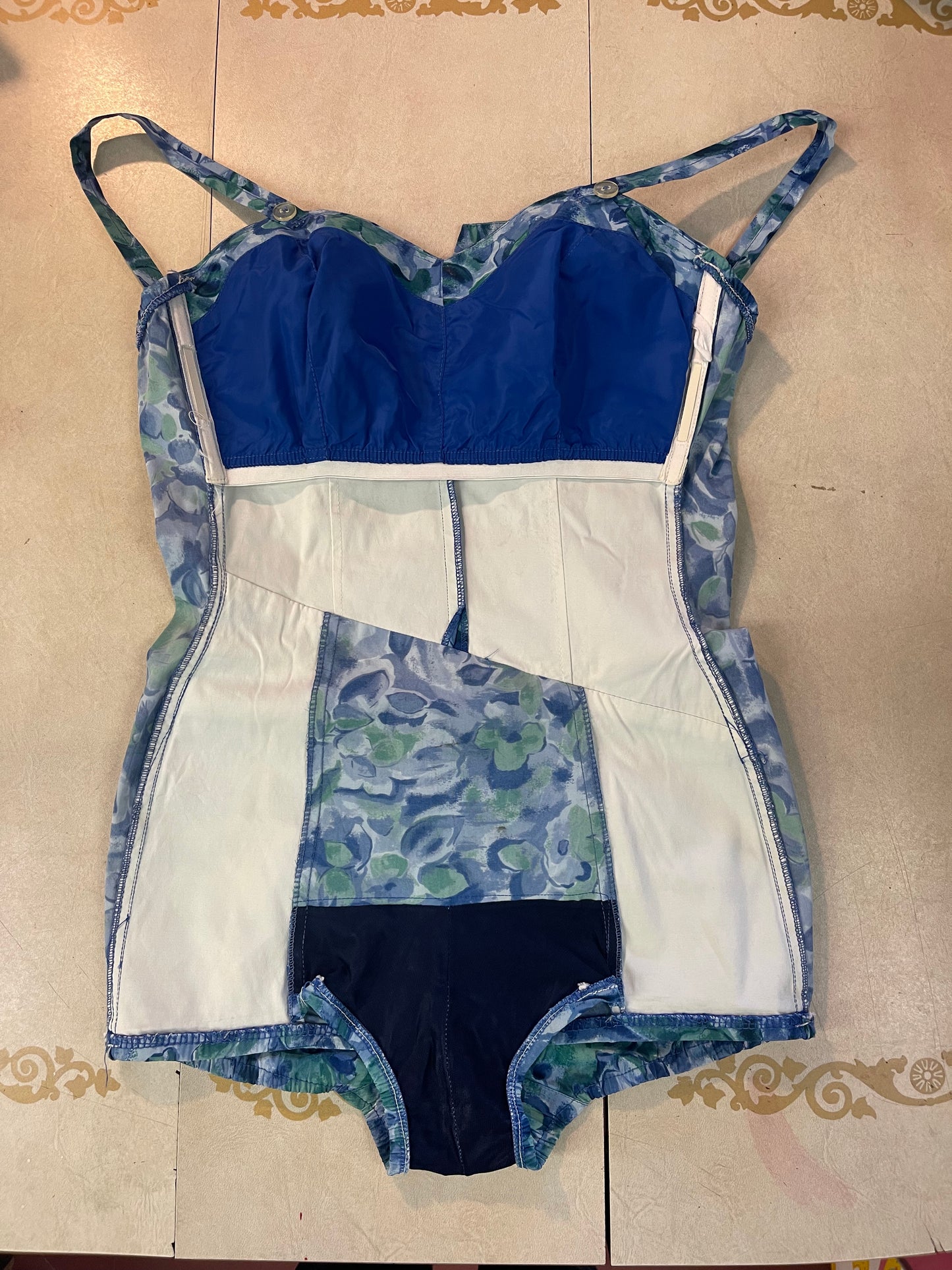 50s Blue Floral Swimsuit