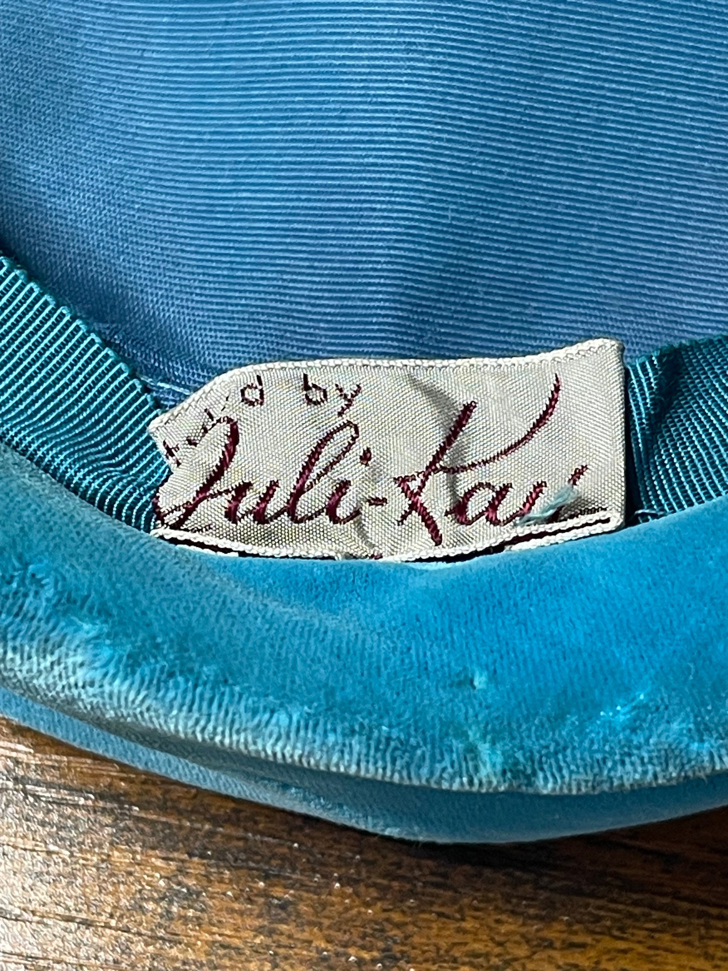 Teal Velvet Pillbox Hat with Rhinestone Accents