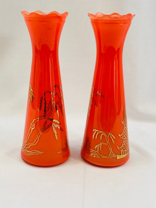 Set of 2 Orange Vases