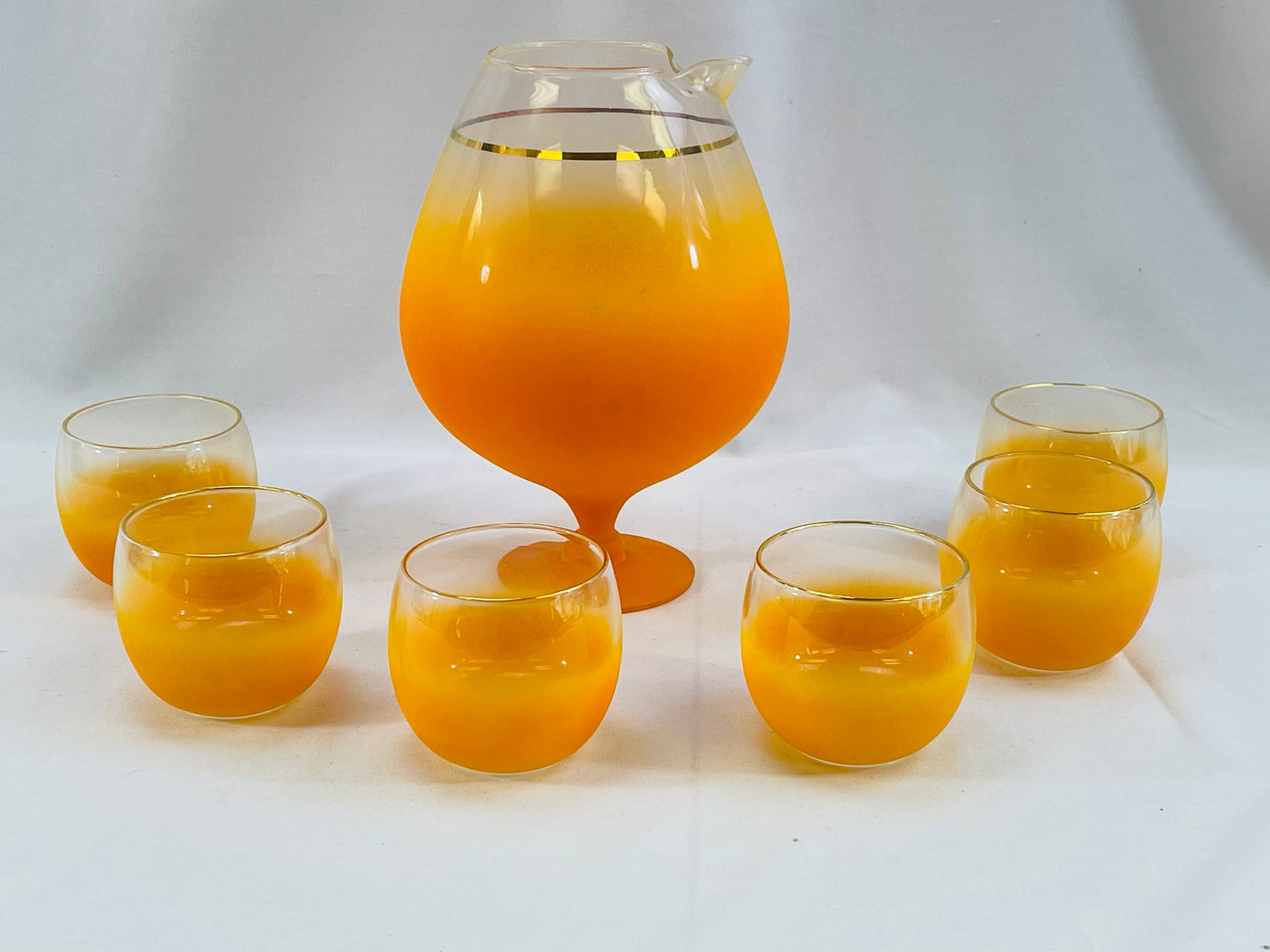 Orange Blendo Snifter Decanter & Roly Poly Glasses