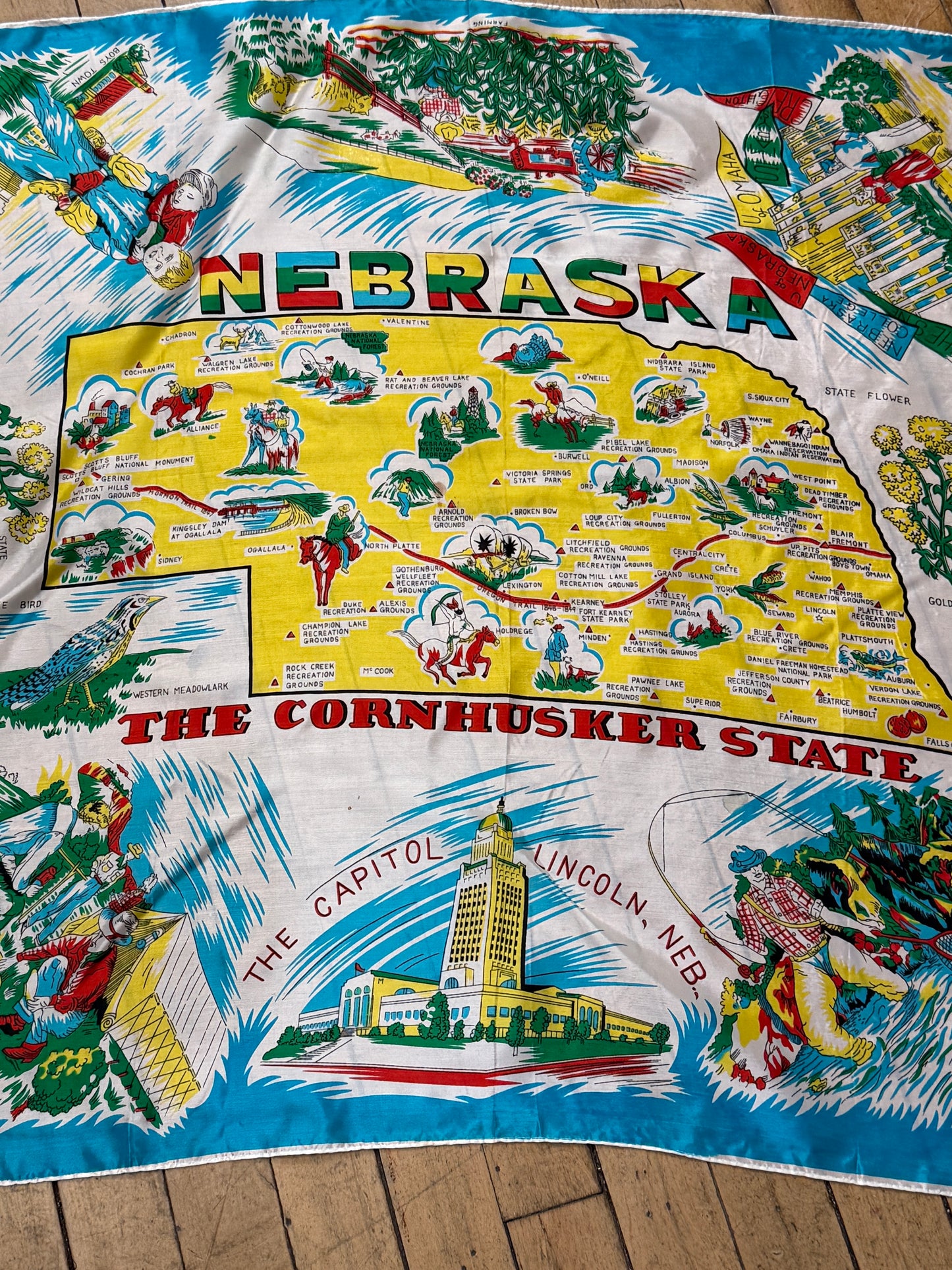 50s Nebraska souvenir scarf