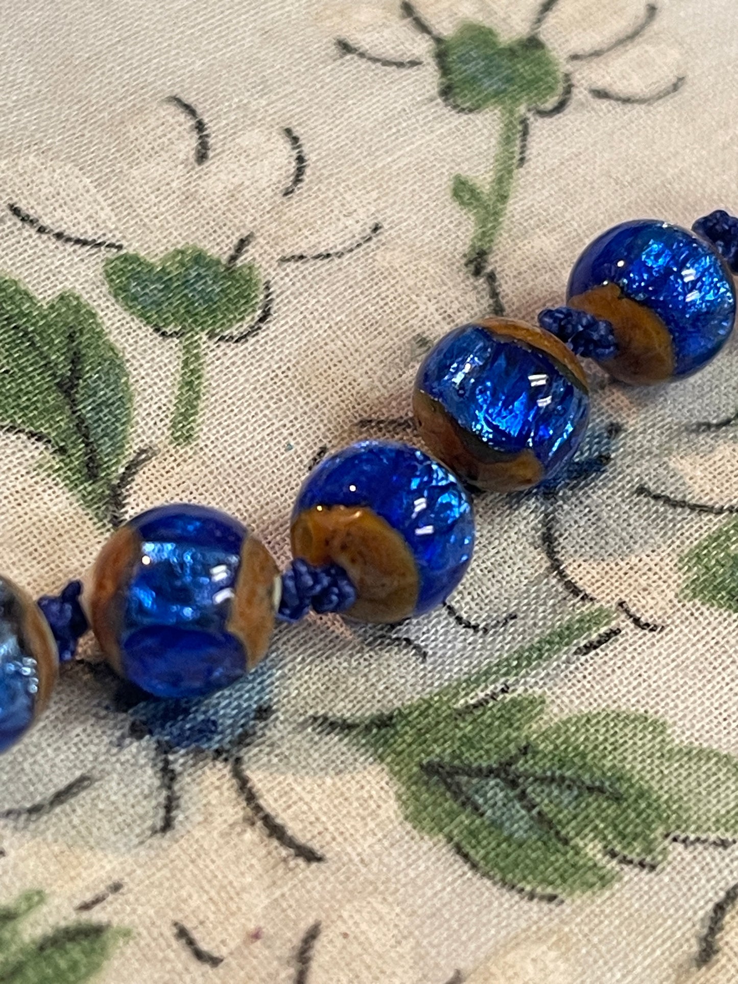 Blue & Gold Glass Bead Necklace