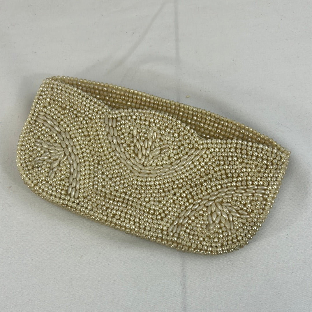 Ivory Beaded Clutch with Zip Top
