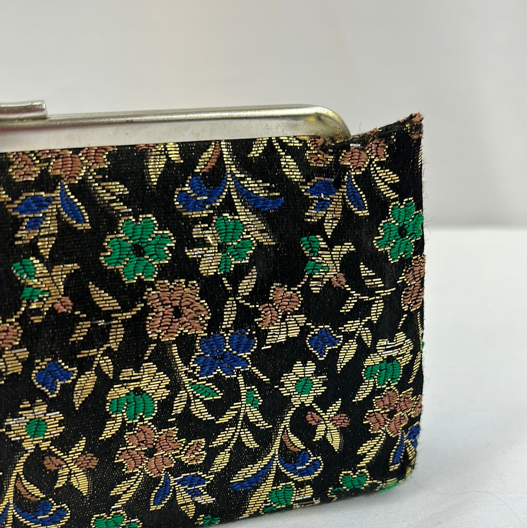 Black Floral Brocade Clutch