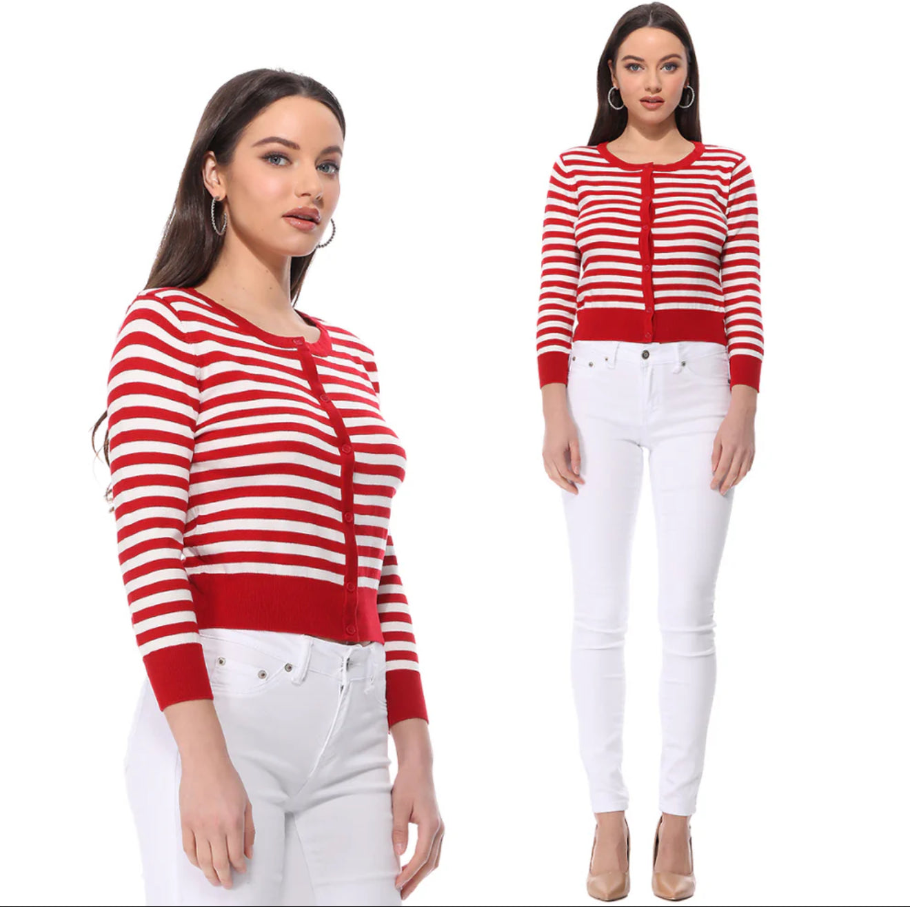 Ye Mak Classic Retro Cropped Striped Cardigan