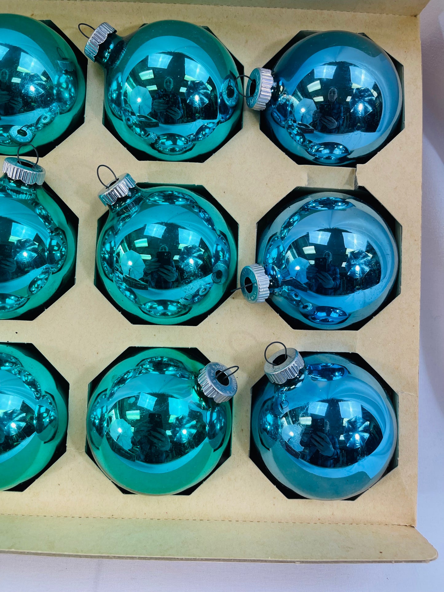 Teal Blue Shiny Brite Ornaments