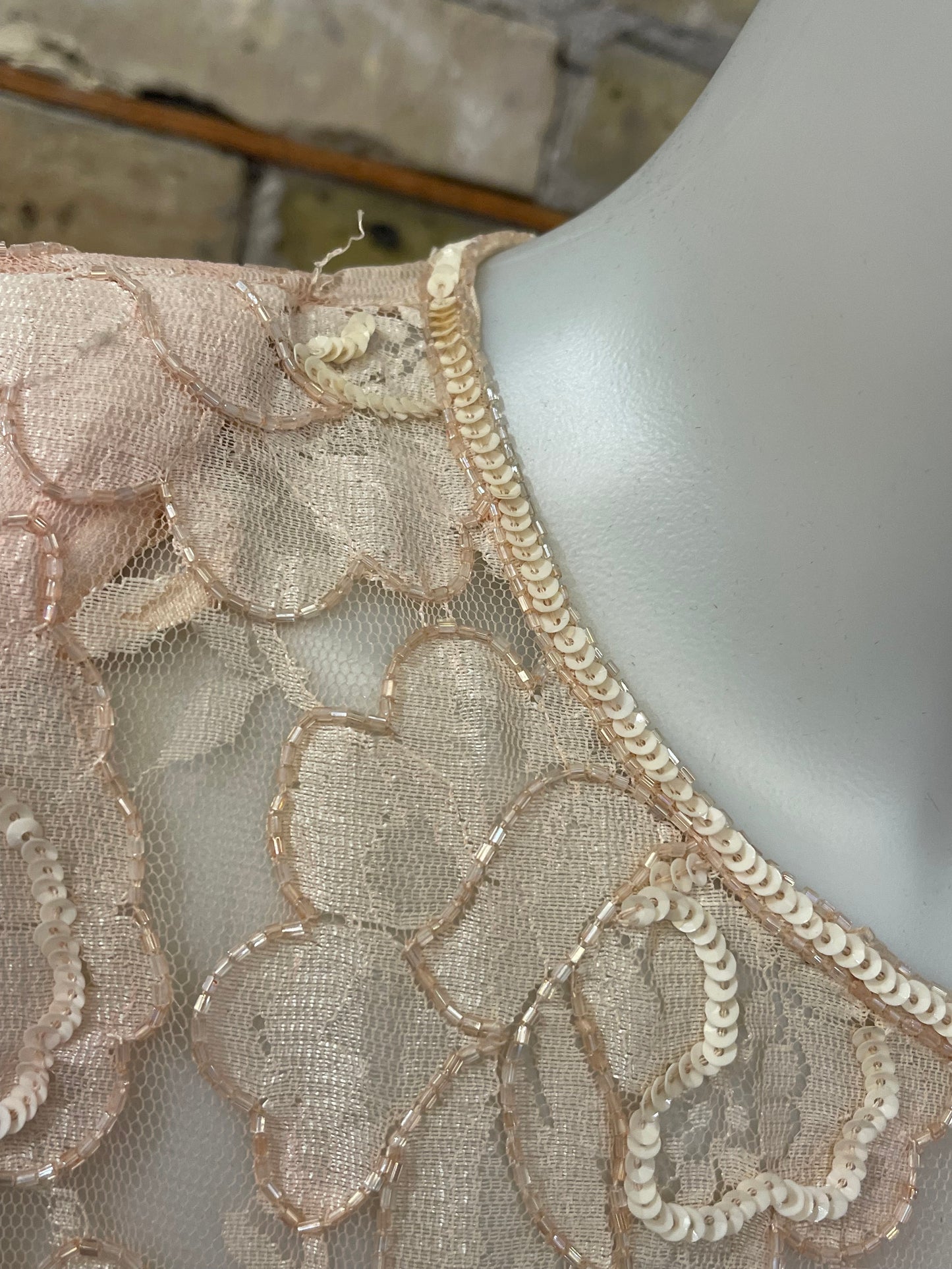 80s Leslie Fay Peach Beaded Dress