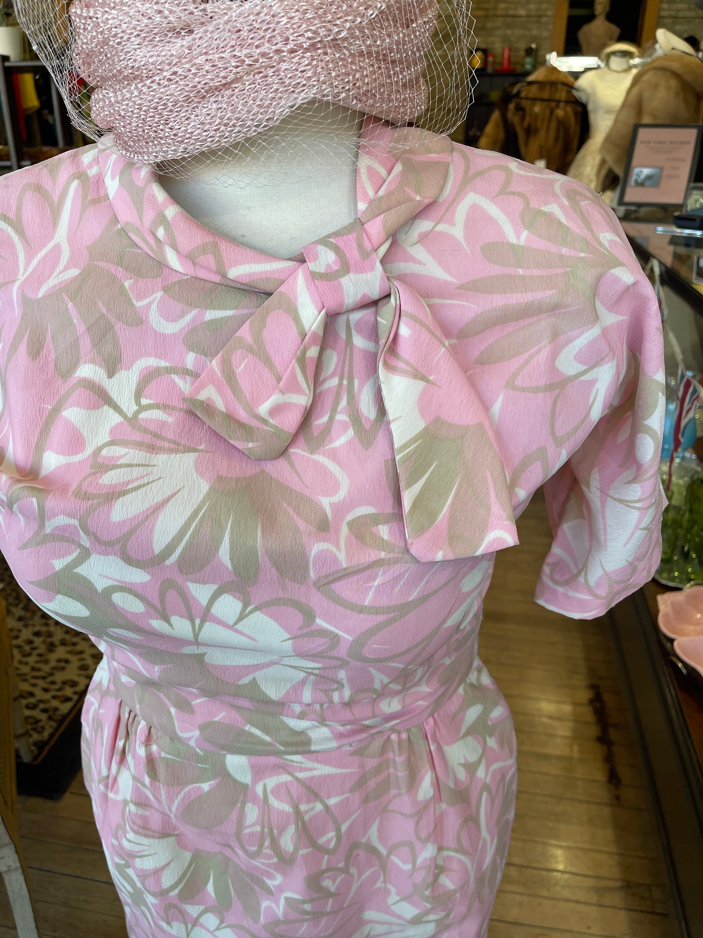 60s Mad Men Pink Floral Dress