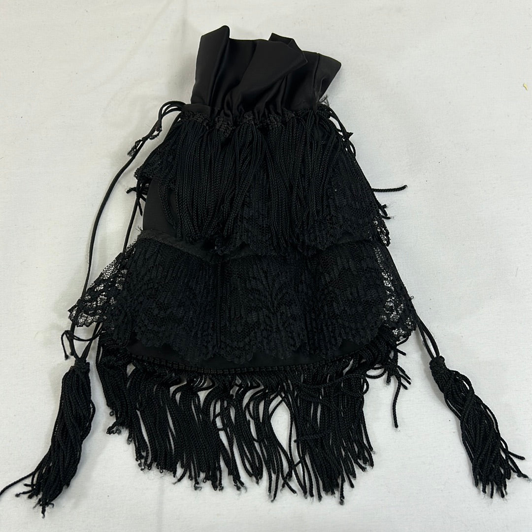 Black Frilly Drawstring Purse