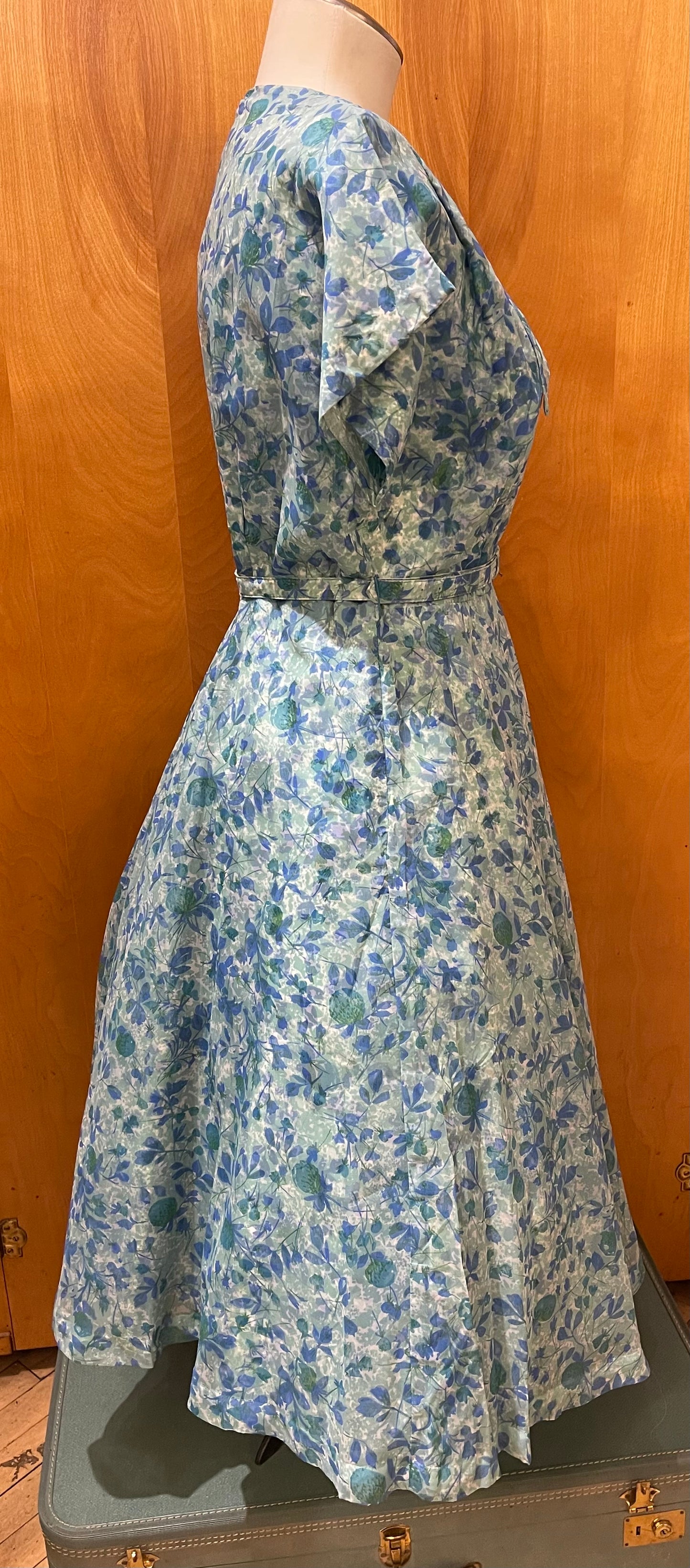 Leslie Grey 50s Blue Floral Party Dress