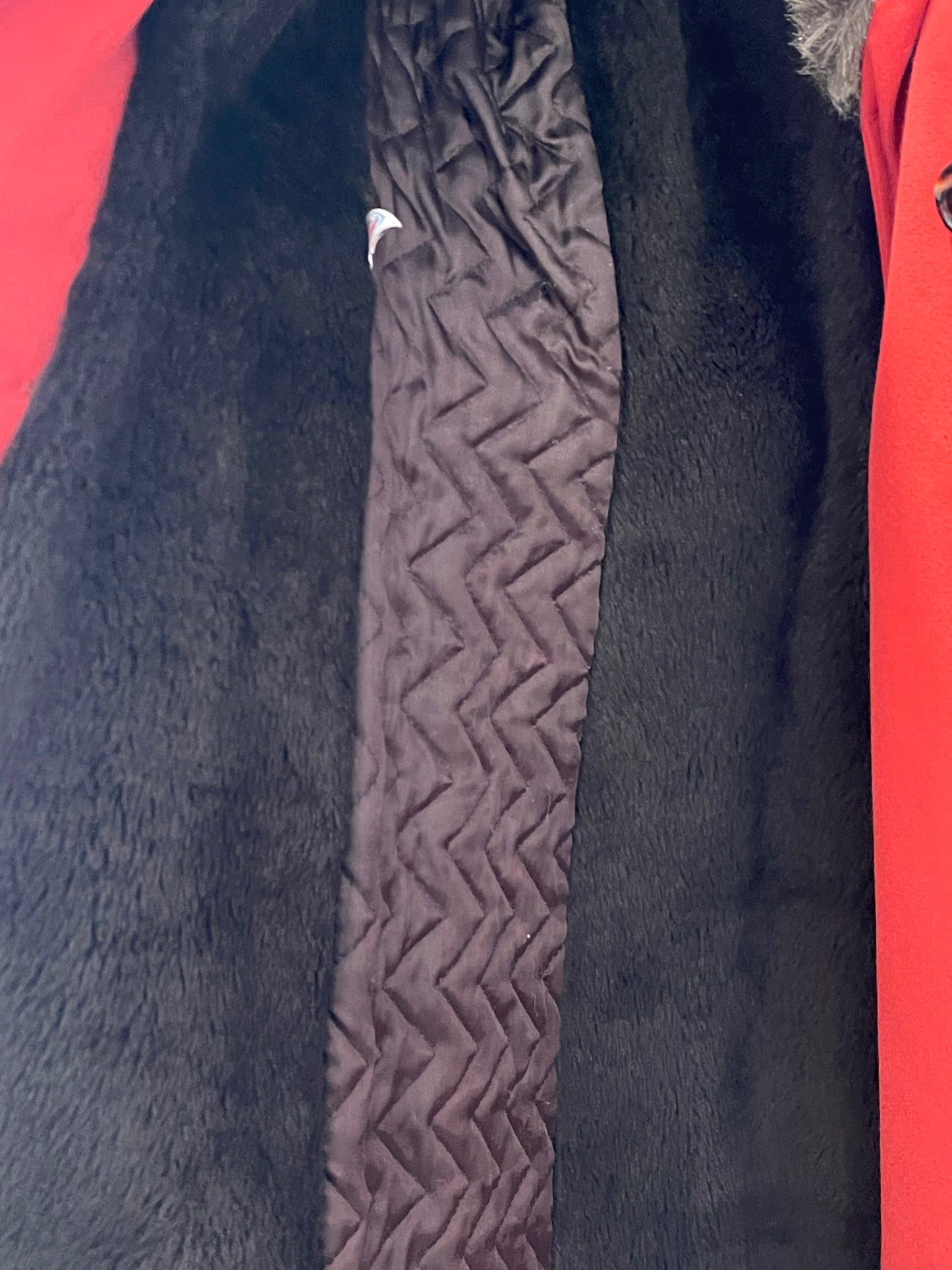 Red Winter Trench Coat with Faux Fur Collar