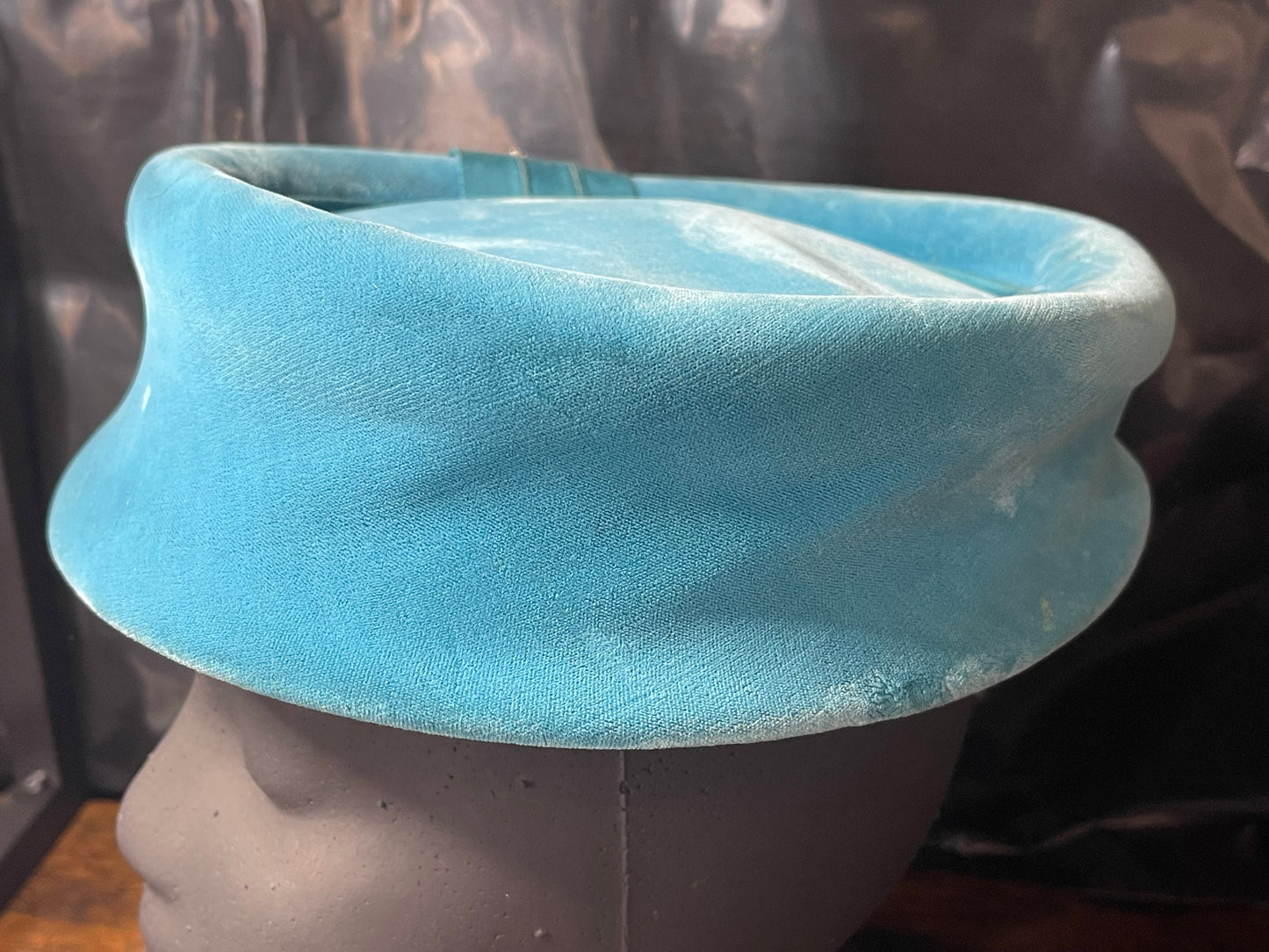 Teal Velvet Pillbox Hat with Rhinestone Accents