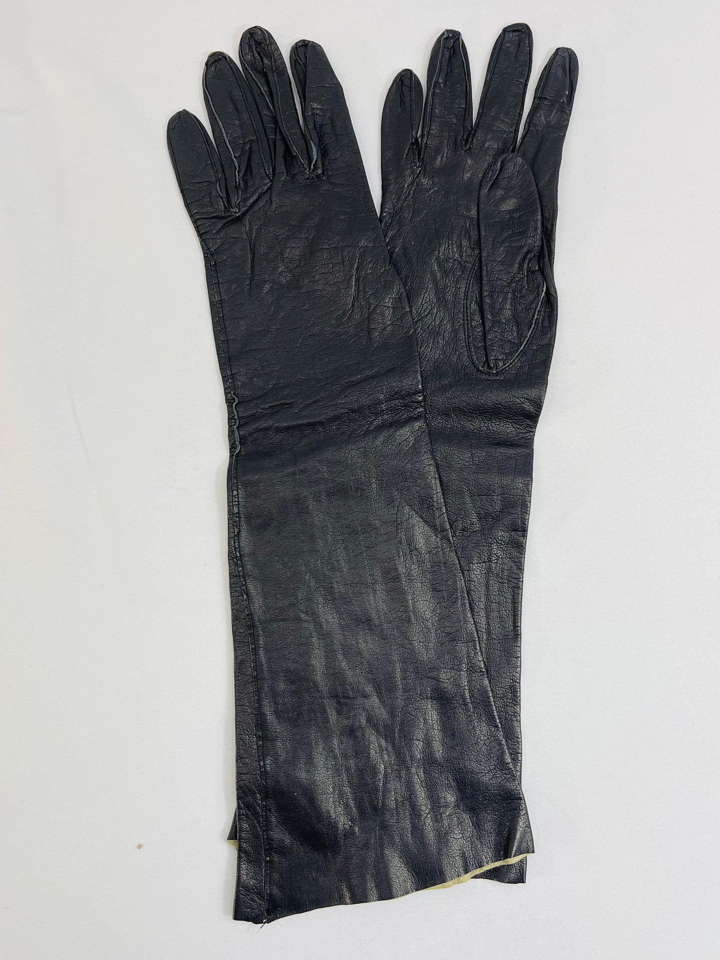 Black Elbow Length Leather Gloves