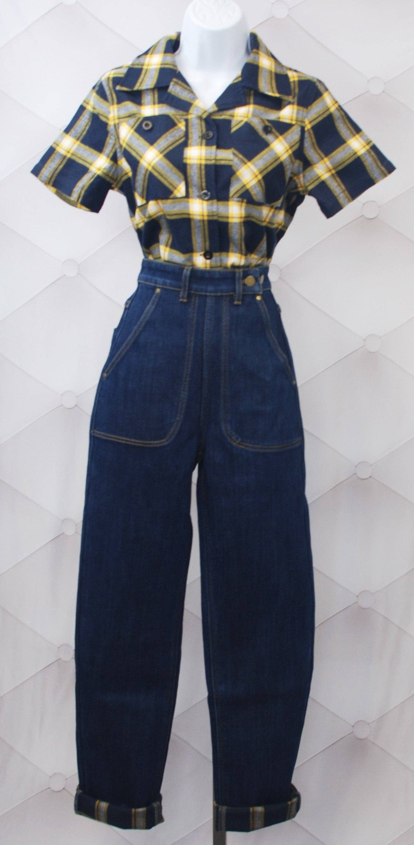 1940s Reproduction Flannel Lined Jeans - Yellow/Blue