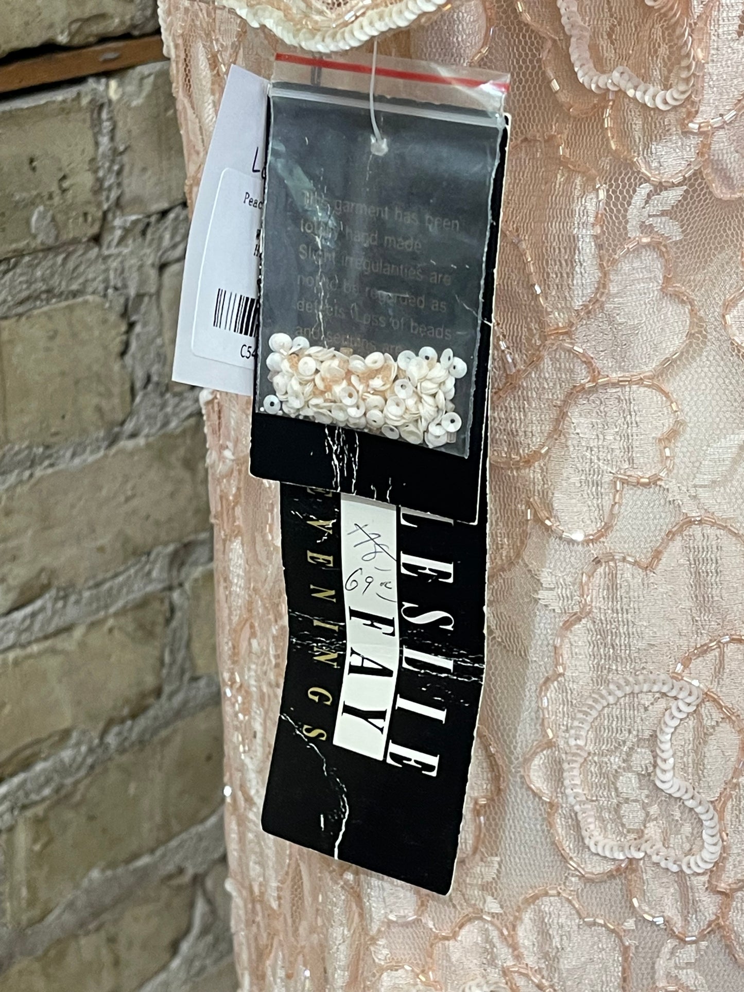 80s Leslie Fay Peach Beaded Dress