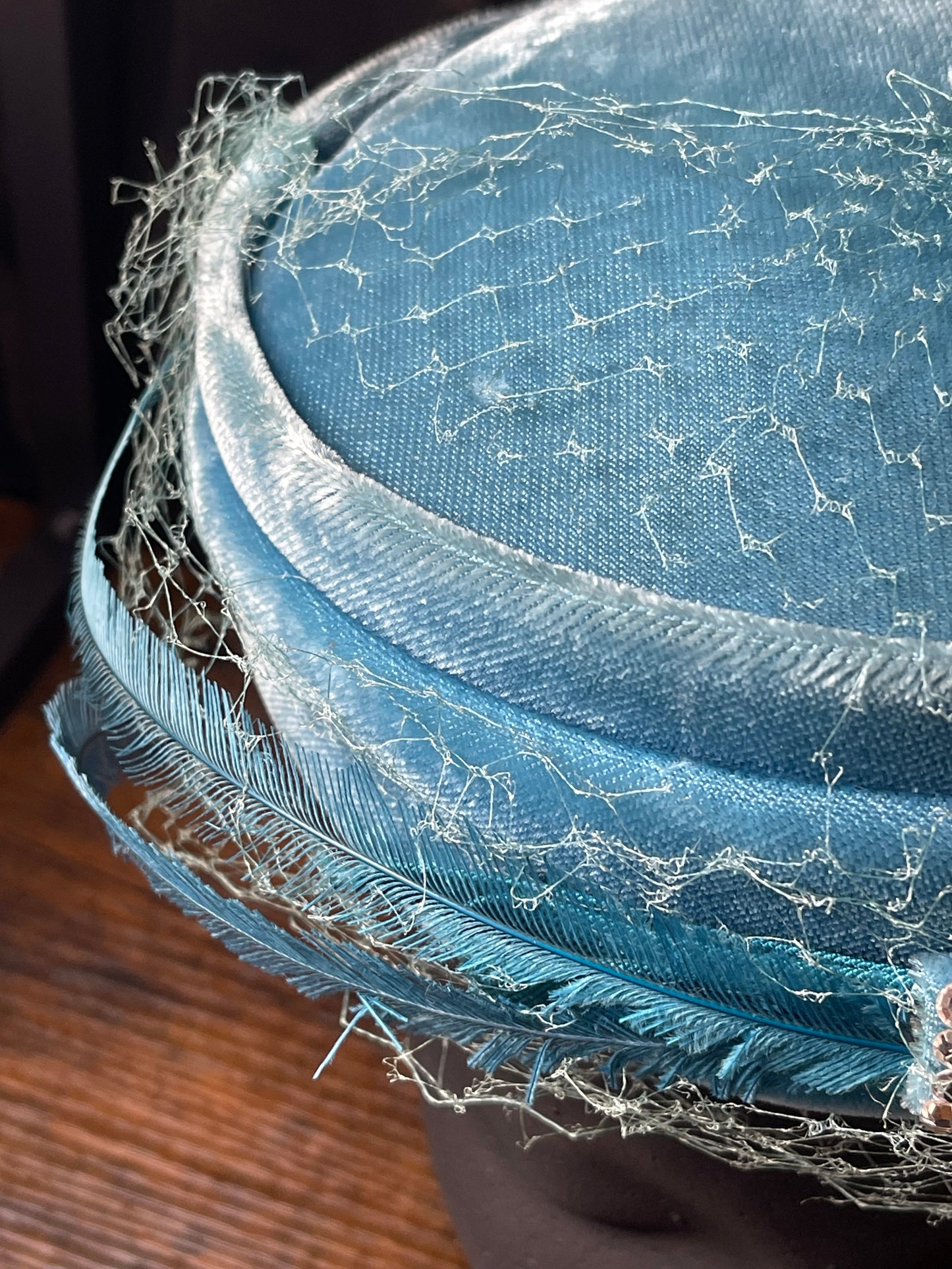 Teal Velvet Pillbox Hat