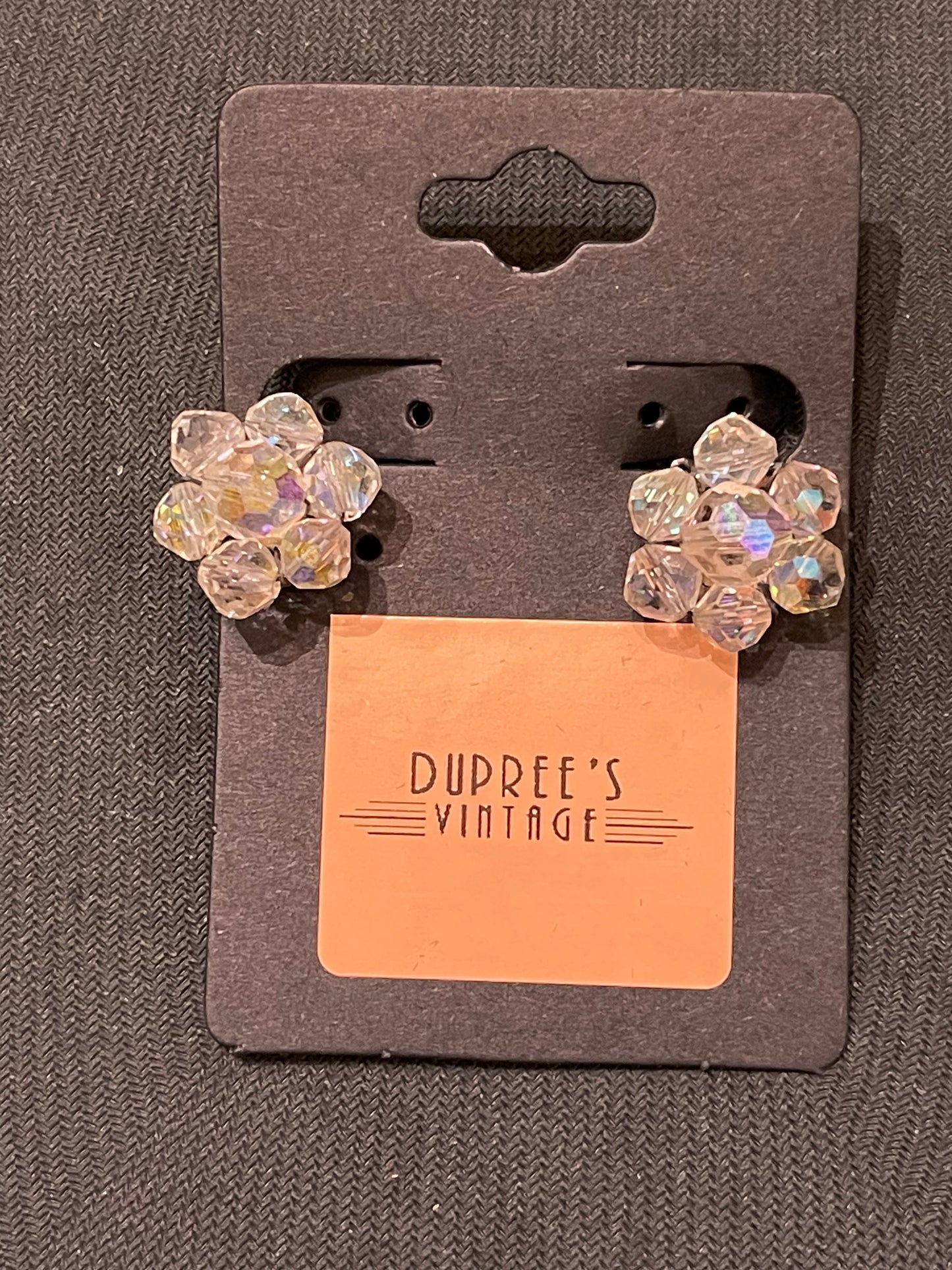Clear Bead Cluster Clip Earrings