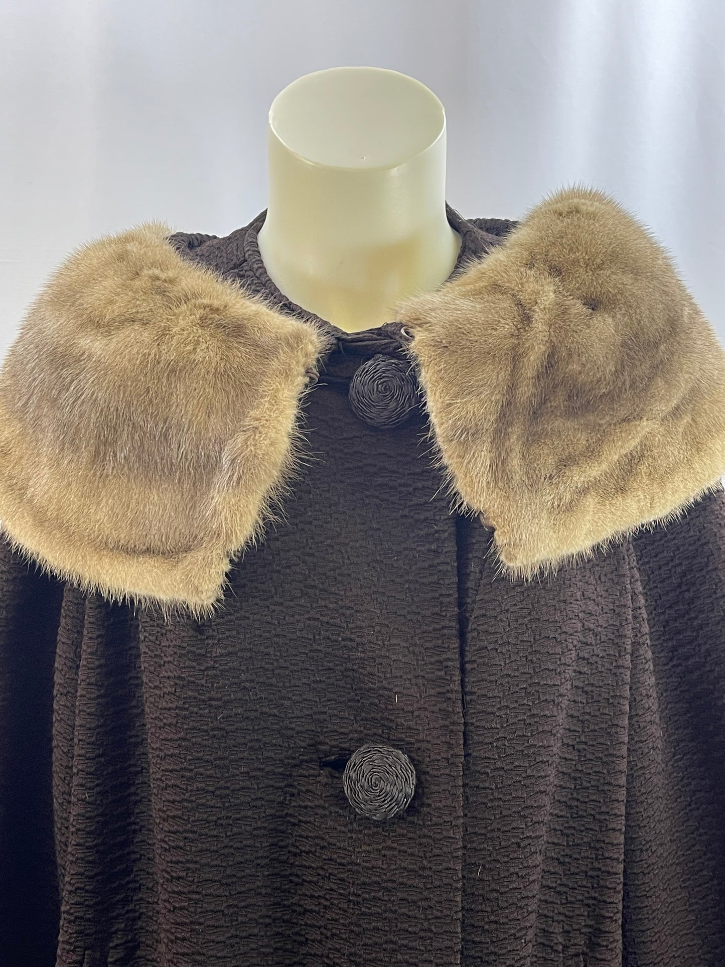 Brown Cloth Coat with Mink Collar