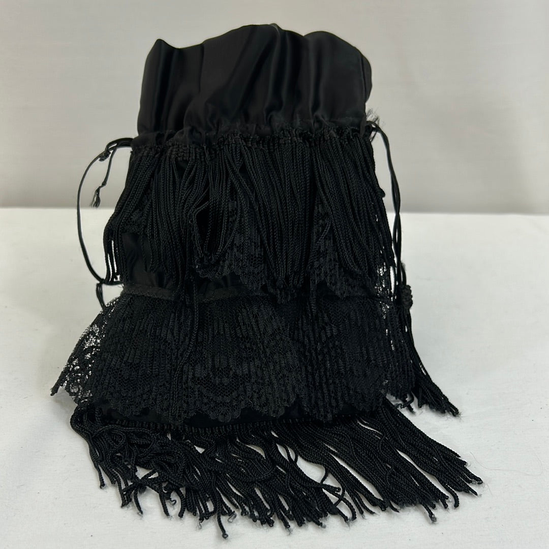 Black Frilly Drawstring Purse