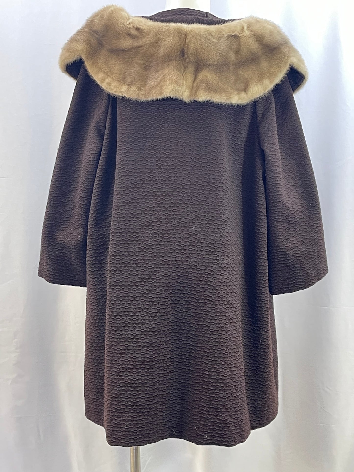 Brown Cloth Coat with Mink Collar