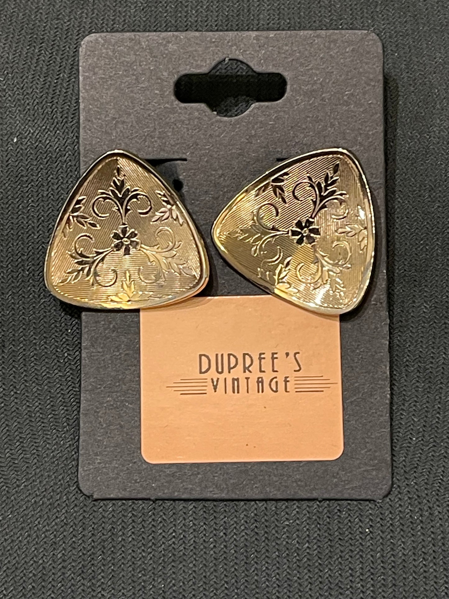 Gold Etched Triangle Clip Earrings