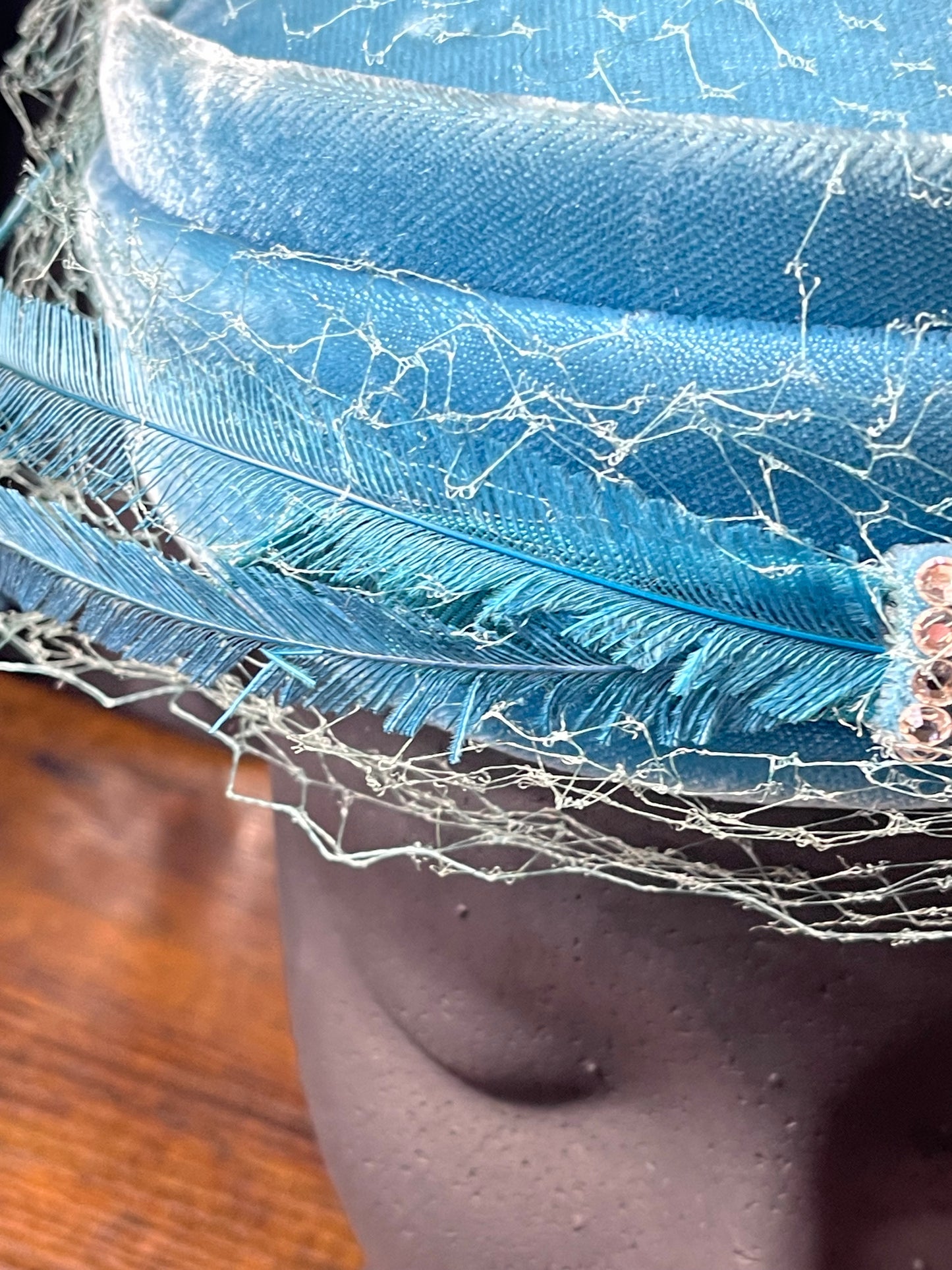 Teal Velvet Pillbox Hat