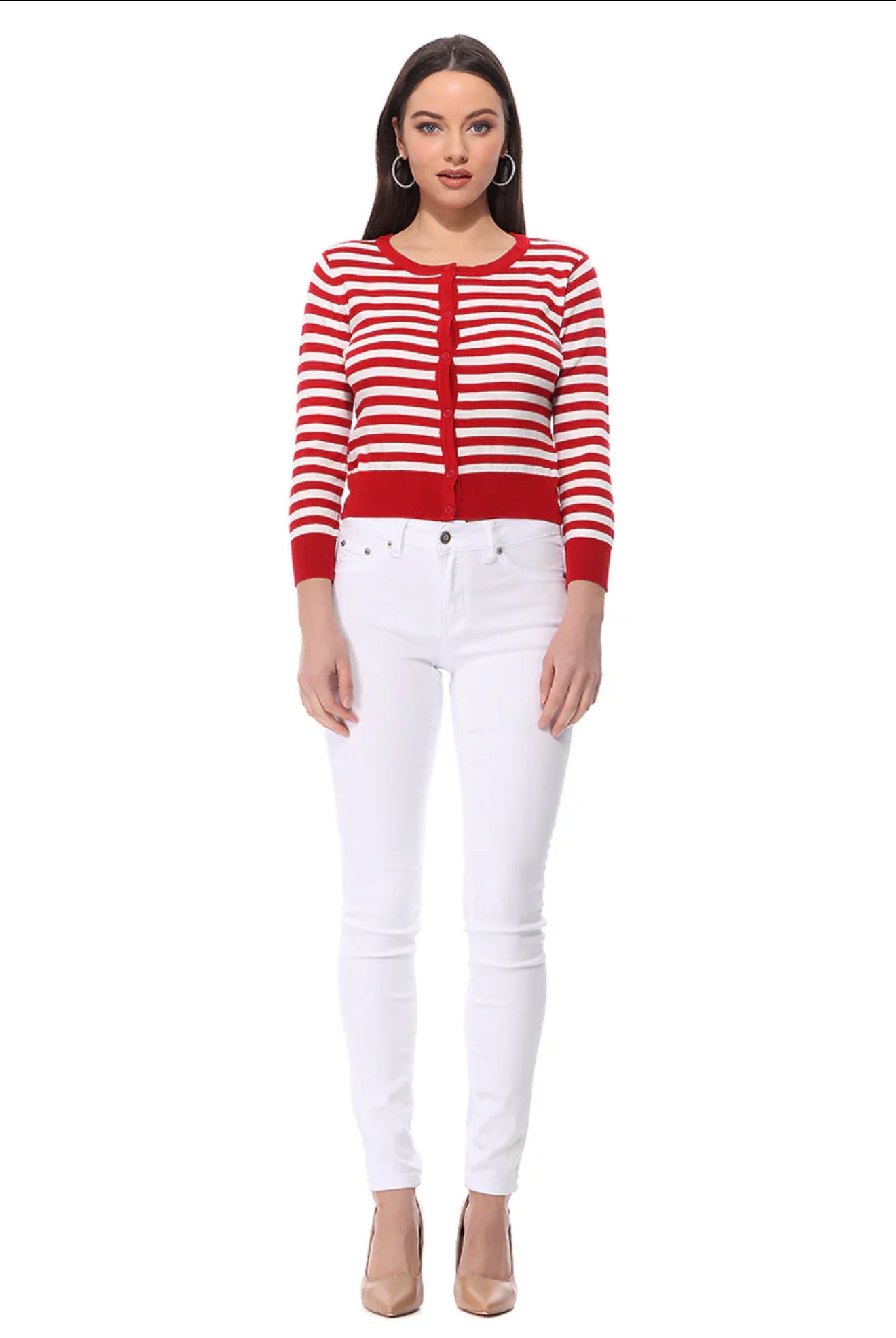 Ye Mak Classic Retro Cropped Striped Cardigan