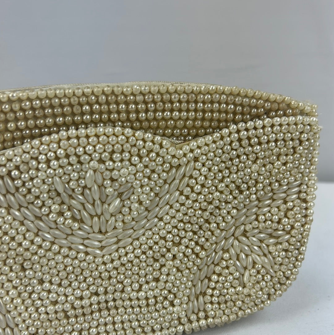 Ivory Beaded Clutch with Zip Top