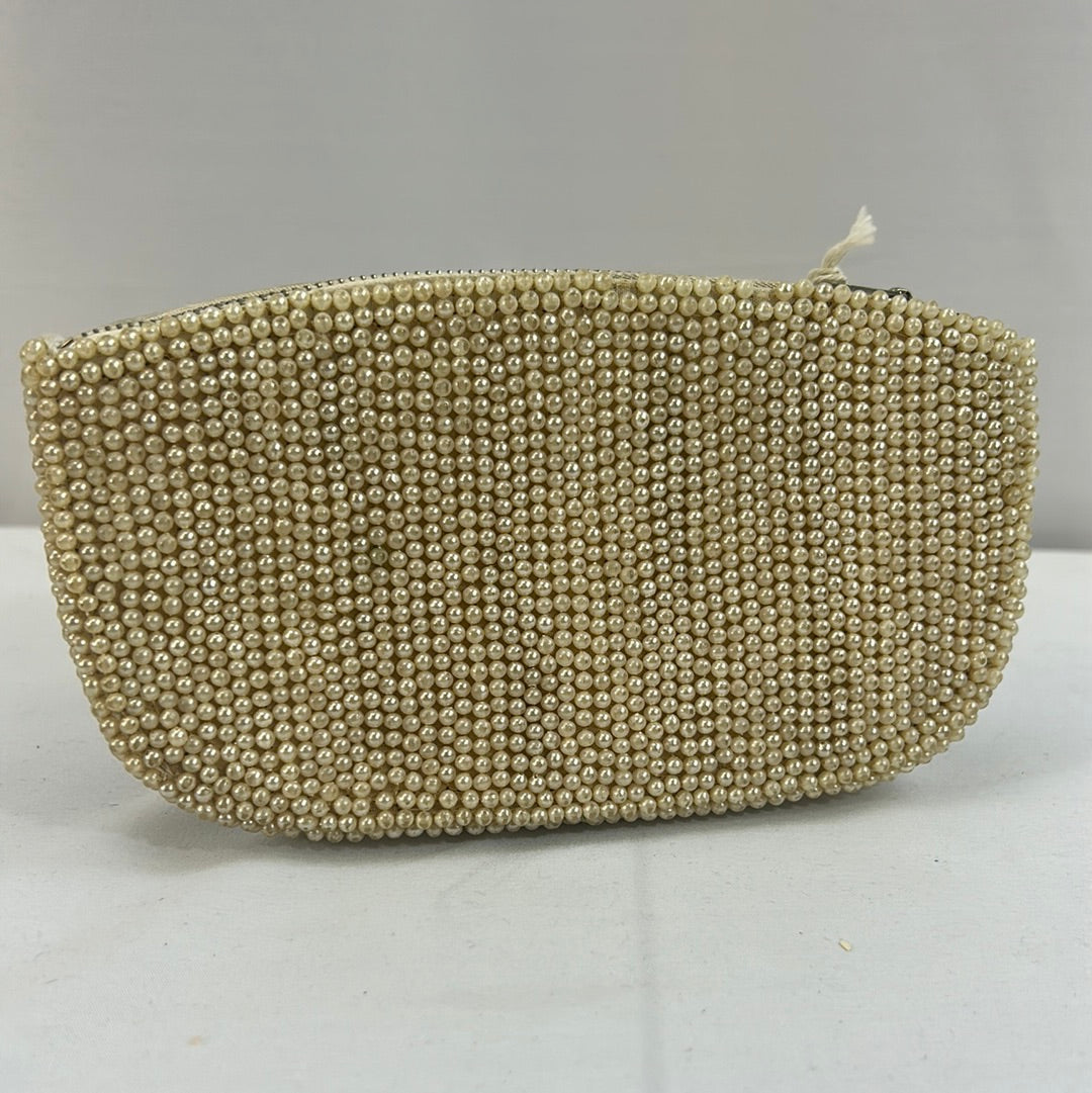 Ivory Beaded Clutch with Zip Top