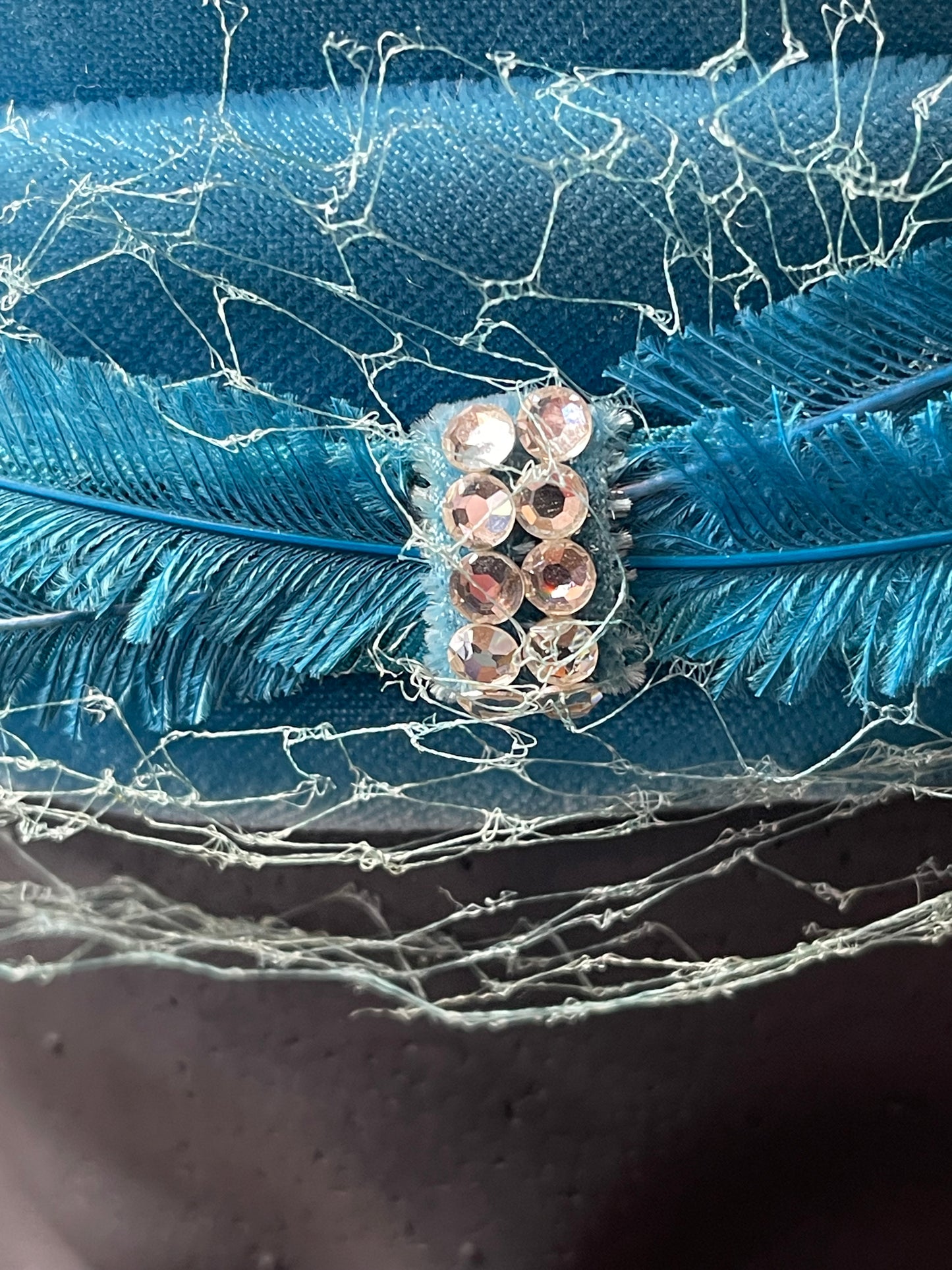 Teal Velvet Pillbox Hat