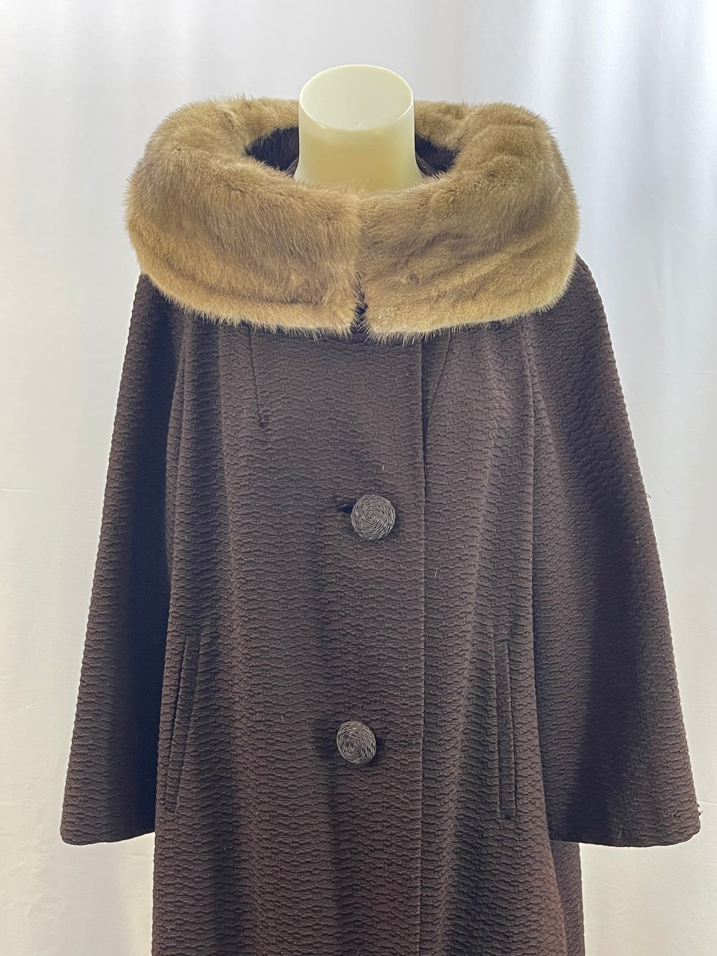 Brown Cloth Coat with Mink Collar