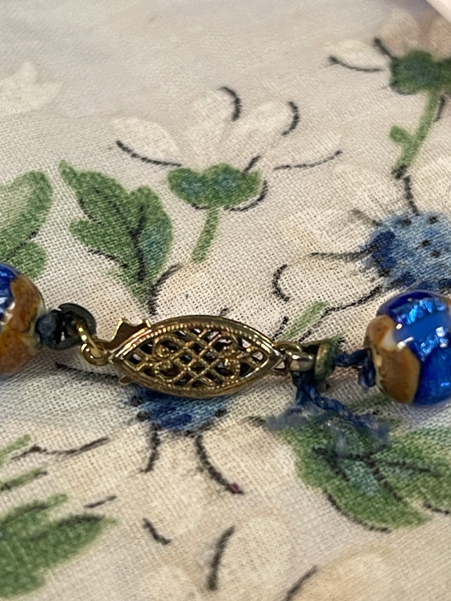 Blue & Gold Glass Bead Necklace