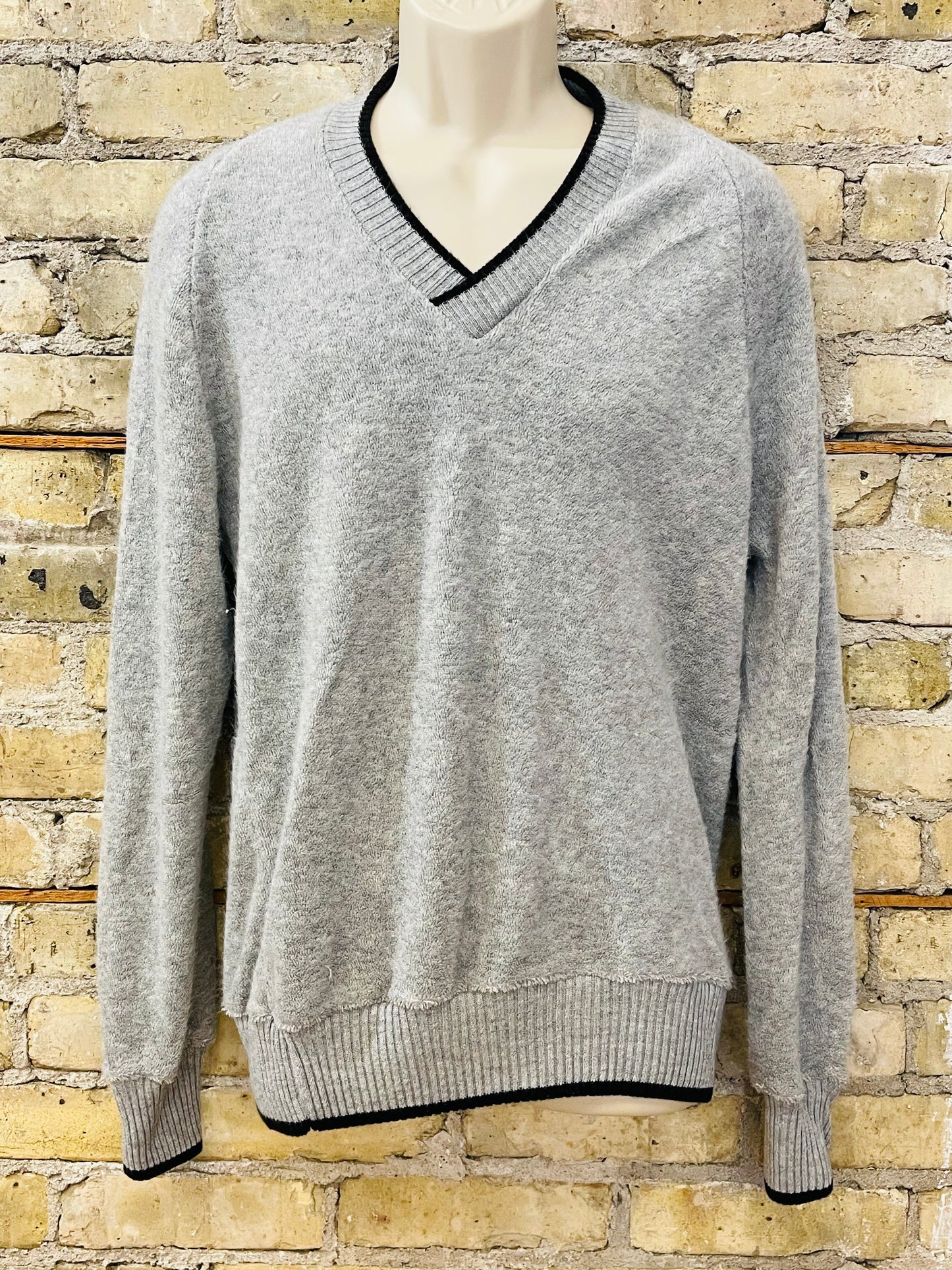 Gray V-neck Fleece 80s Sweater