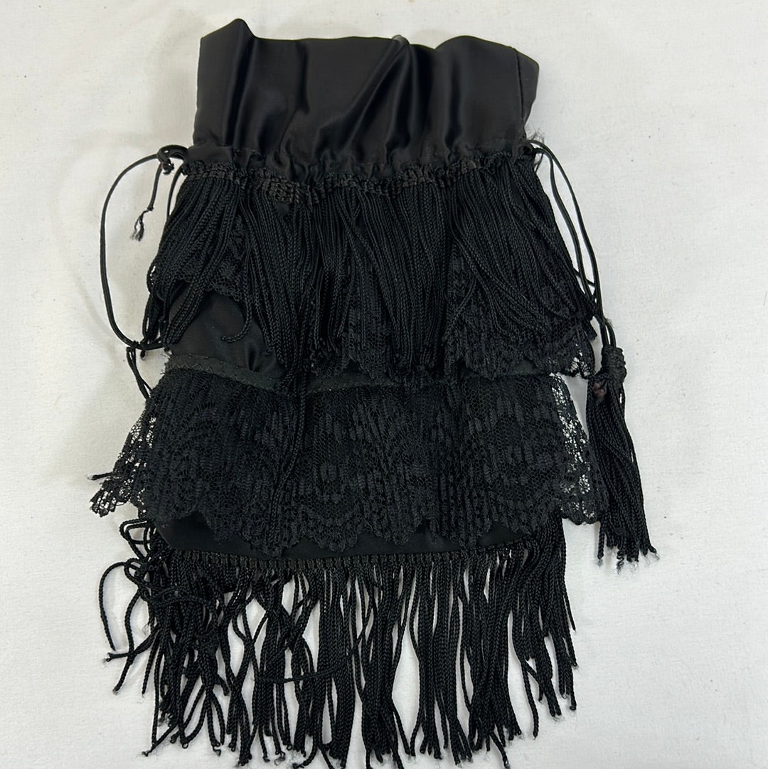 Black Frilly Drawstring Purse
