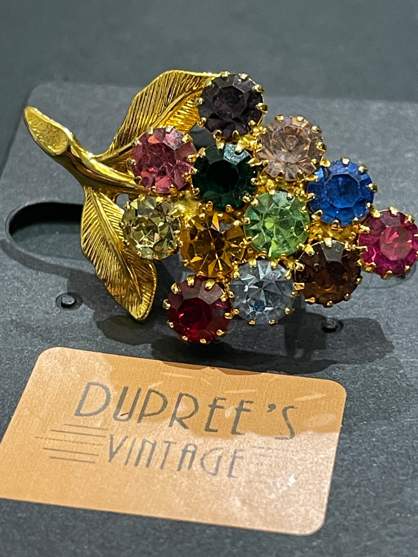 Colorful Rhinestone Grape Brooch