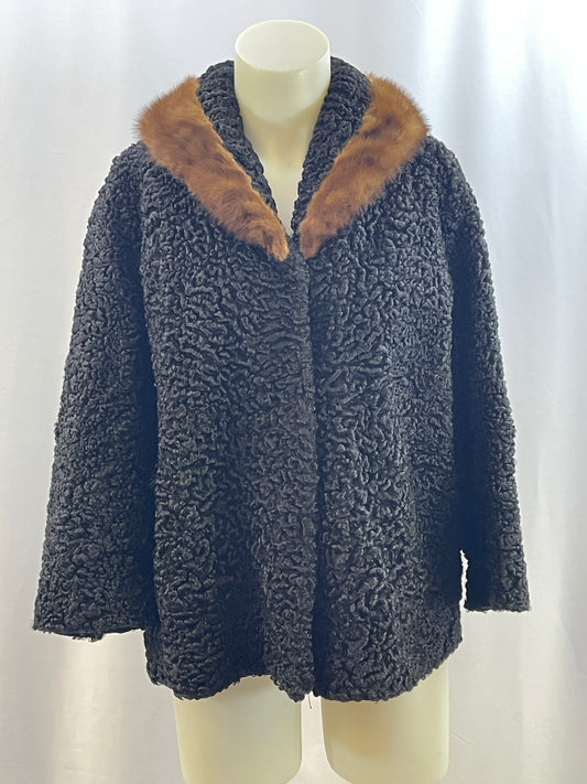 Short Persian Lamb Coat with Mink Collar