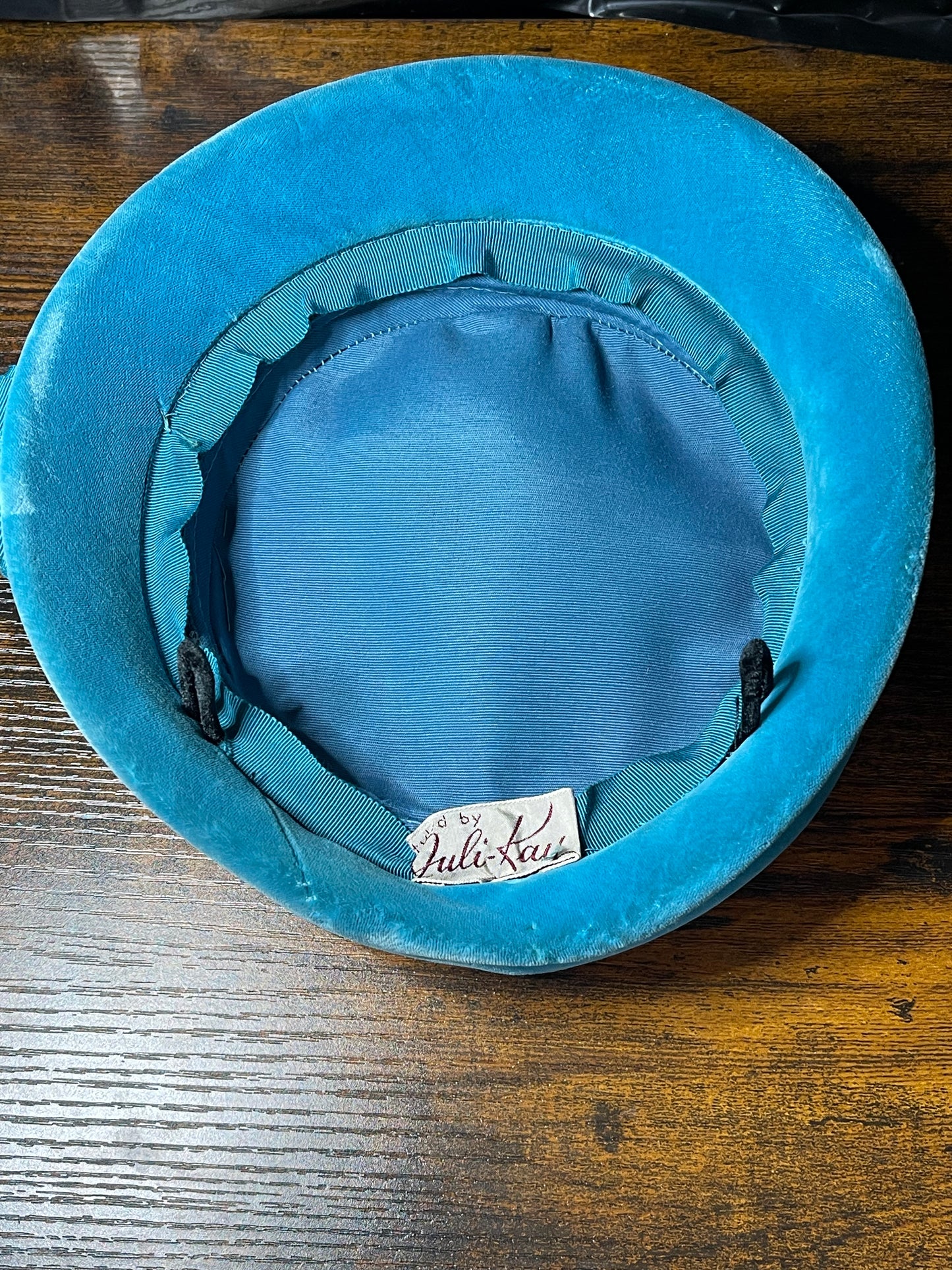 Teal Velvet Pillbox Hat with Rhinestone Accents